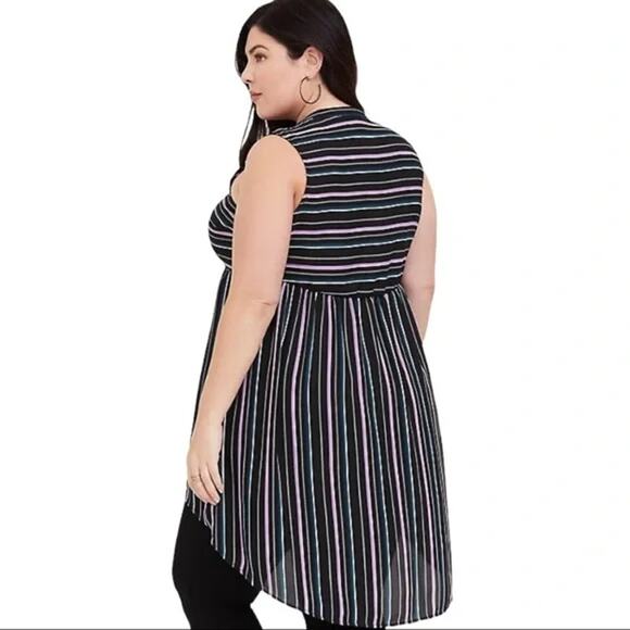 Torrid Womens Tank 00 M 10 Lexie Stripe Georgette Tunic Black Forest Green White - Picture 3 of 9